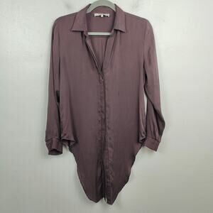 Nouvelle Silk95Five Stretch Silk Top Womens XS Purple Button Up‎ Blouse Preppy